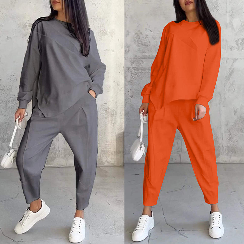 Sweatshirt + Asymmetrical Hem Pants Set