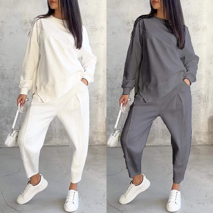 Sweatshirt + Asymmetrical Hem Pants Set