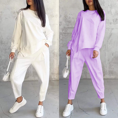 Sweatshirt + Asymmetrical Hem Pants Set