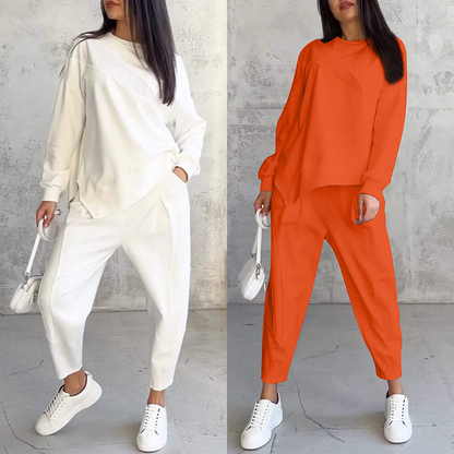 Sweatshirt + Asymmetrical Hem Pants Set