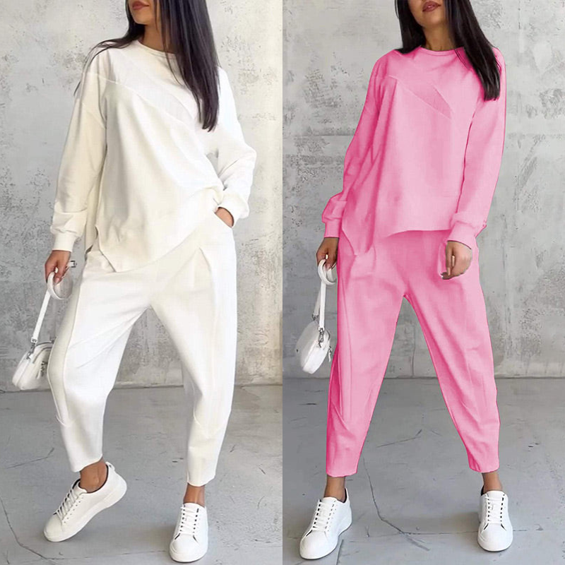 Sweatshirt + Asymmetrical Hem Pants Set