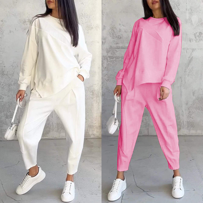 Sweatshirt + Asymmetrical Hem Pants Set