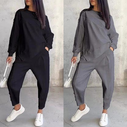 Sweatshirt + Asymmetrical Hem Pants Set