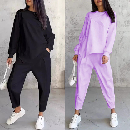 Sweatshirt + Asymmetrical Hem Pants Set