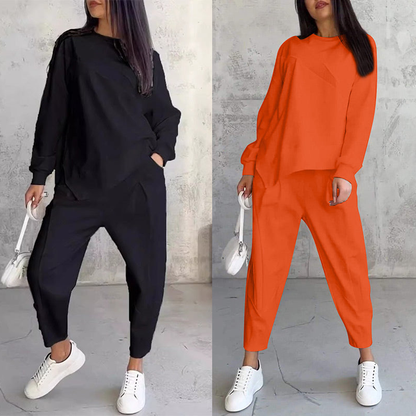 Sweatshirt + Asymmetrical Hem Pants Set