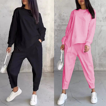 Sweatshirt + Asymmetrical Hem Pants Set