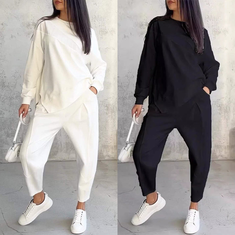 Sweatshirt + Asymmetrical Hem Pants Set
