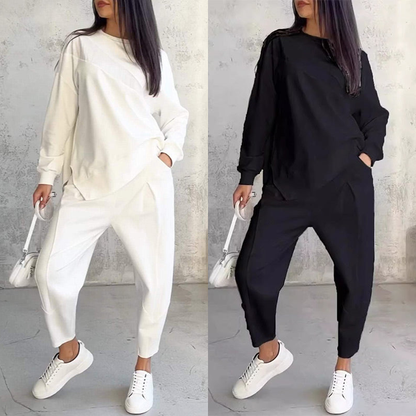 Sweatshirt + Asymmetrical Hem Pants Set