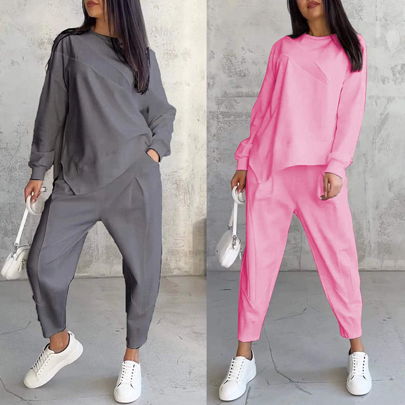 Sweatshirt + Asymmetrical Hem Pants Set