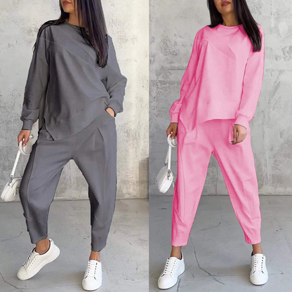 Sweatshirt + Asymmetrical Hem Pants Set