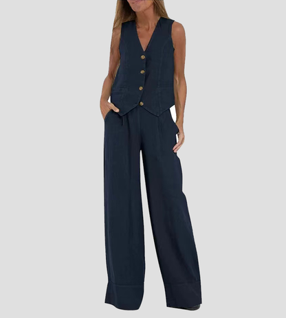 Aira — Elegant Two-Piece Set with Vest and Wide-Leg Pants