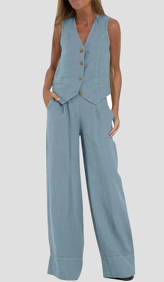 Aira — Elegant Two-Piece Set with Vest and Wide-Leg Pants