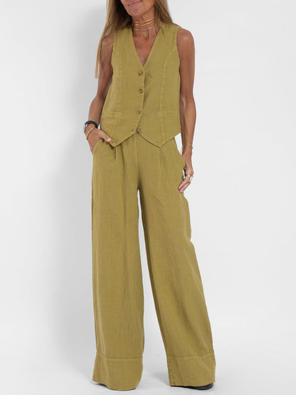 Aira — Elegant Two-Piece Set with Vest and Wide-Leg Pants