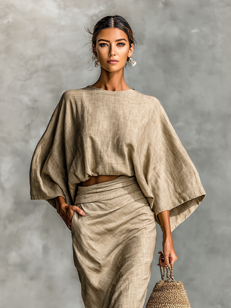 Elegant Linen Set with Long Skirt