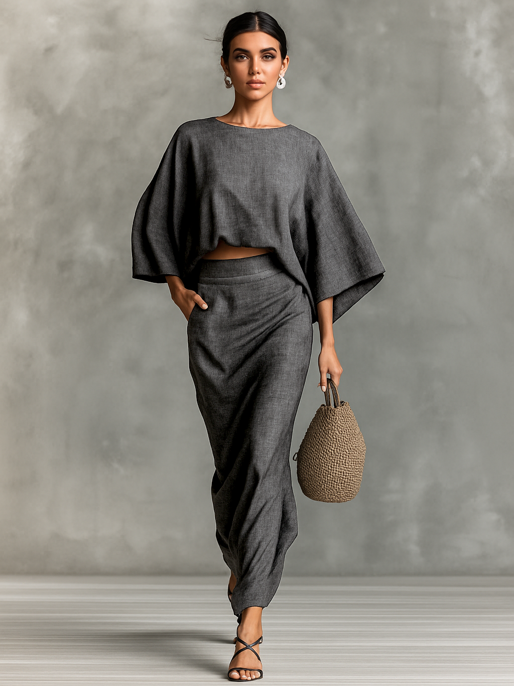 Elegant Linen Set with Long Skirt