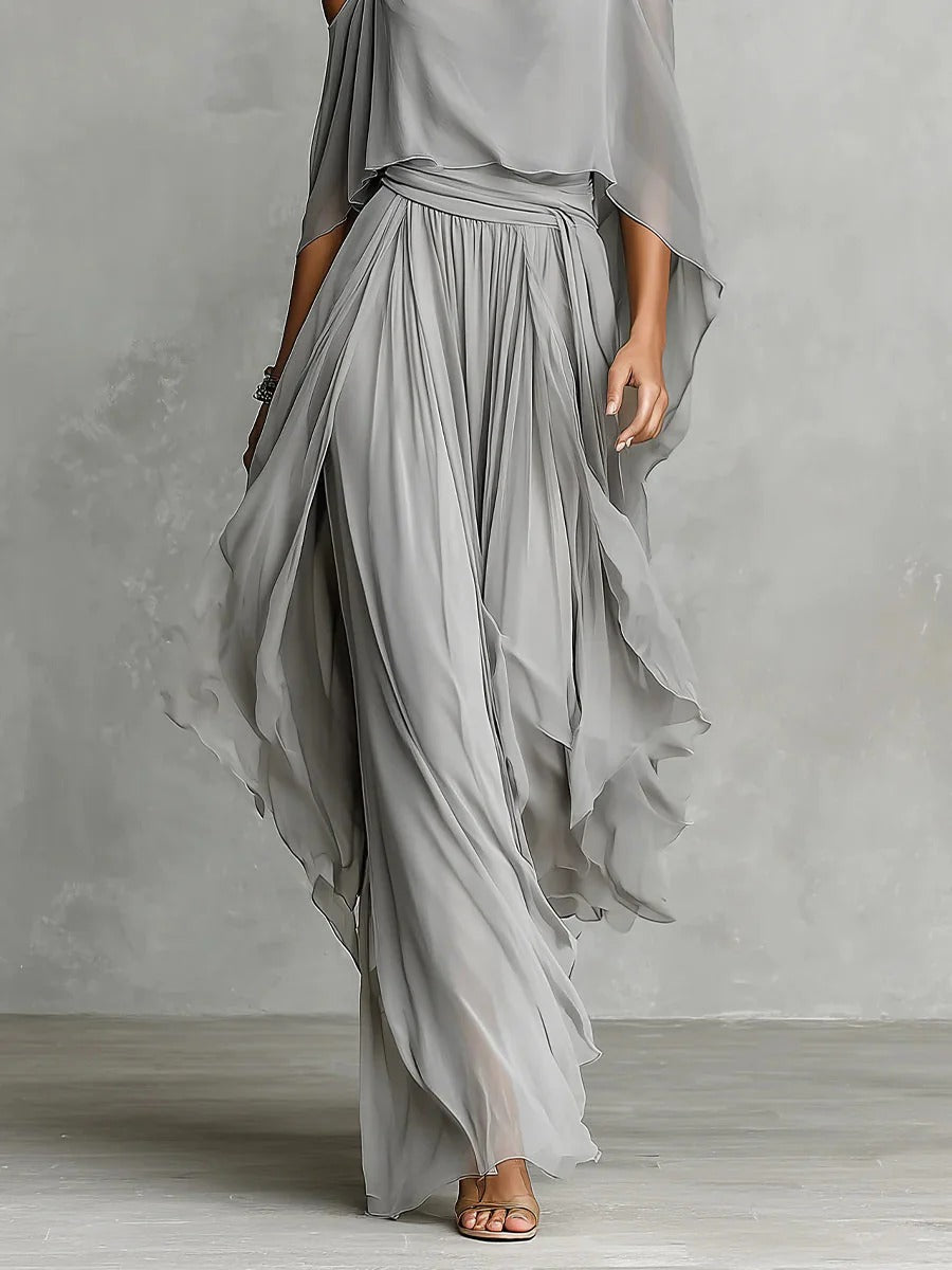 Isabela | Grey Flowing Set with Spaghetti Strap Top and Lightweight Pants