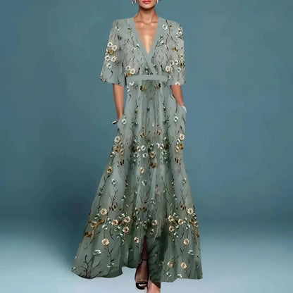 Valentina | Elegant Long Dress with Deep V-Neck