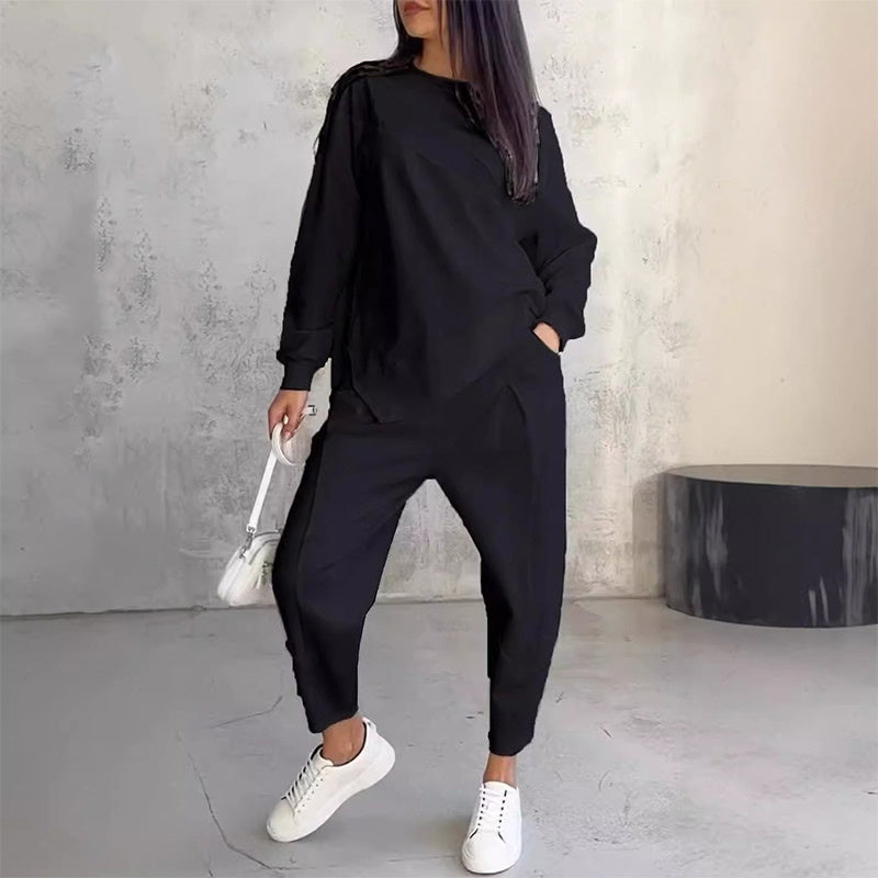 Sweatshirt + Asymmetrical Hem Pants Set