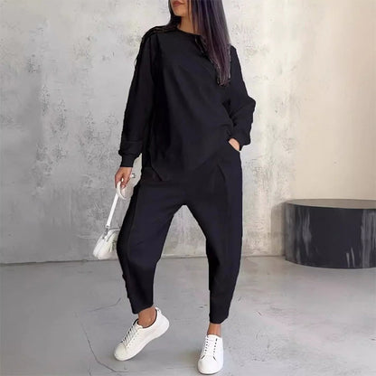 Sweatshirt + Asymmetrical Hem Pants Set