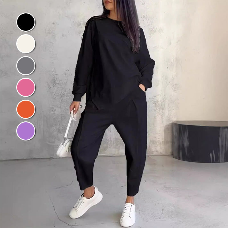 Sweatshirt + Asymmetrical Hem Pants Set