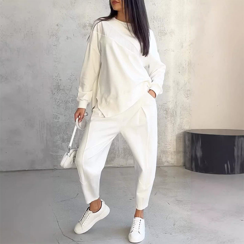 Sweatshirt + Asymmetrical Hem Pants Set