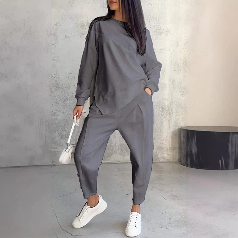Sweatshirt + Asymmetrical Hem Pants Set