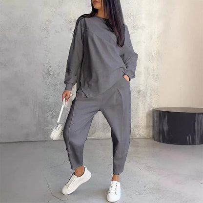 Sweatshirt + Asymmetrical Hem Pants Set