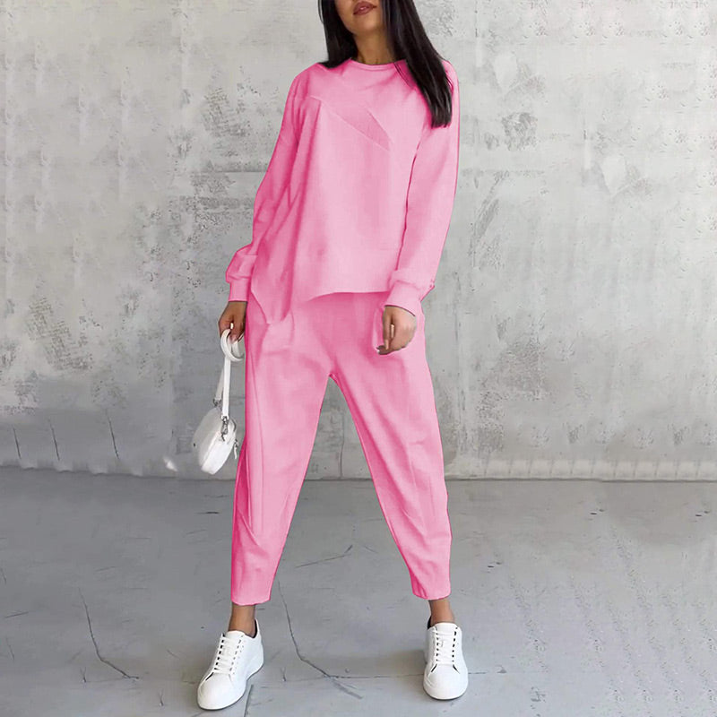 Sweatshirt + Asymmetrical Hem Pants Set