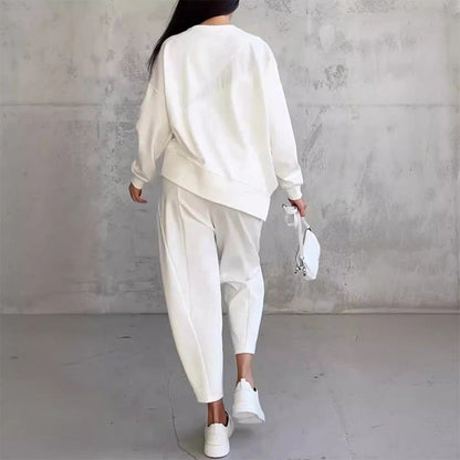 Sweatshirt + Asymmetrical Hem Pants Set