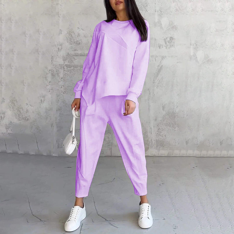 Sweatshirt + Asymmetrical Hem Pants Set