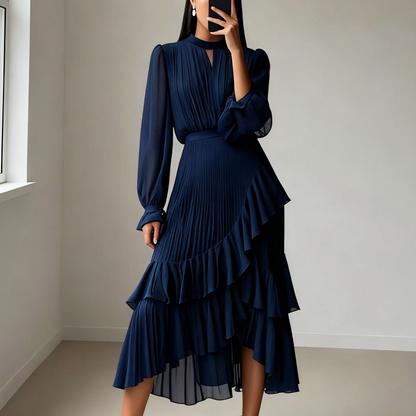 Clara | Pleated Midi Dress with Ruffles