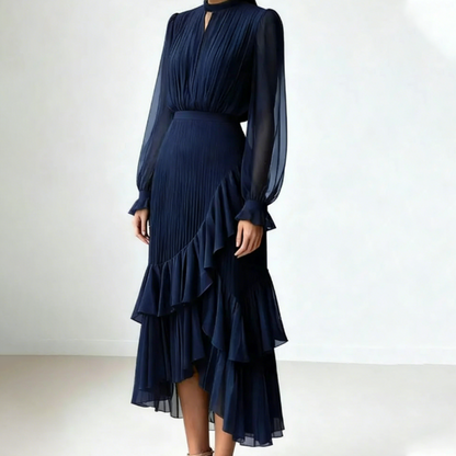 Clara | Pleated Midi Dress with Ruffles