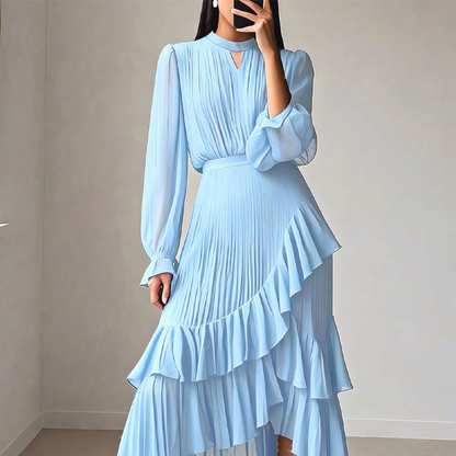 Clara | Pleated Midi Dress with Ruffles