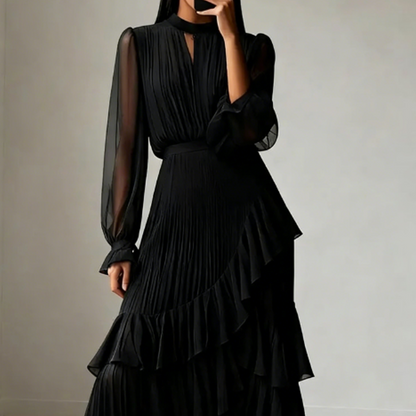 Clara | Pleated Midi Dress with Ruffles